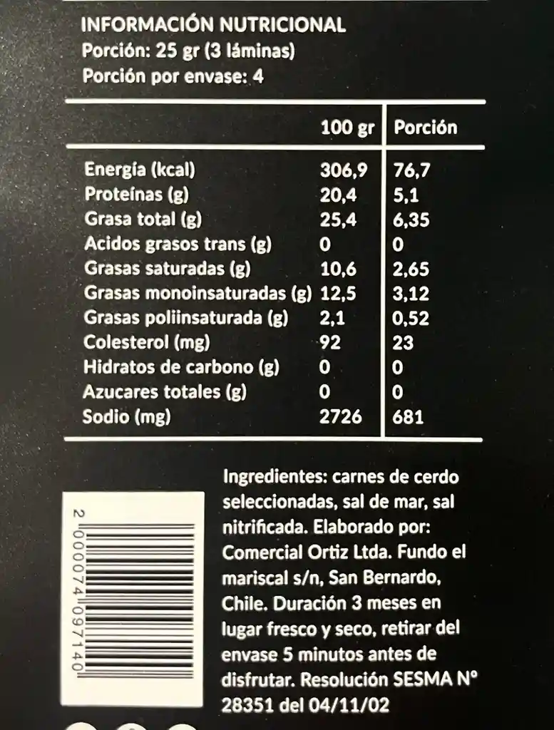 Jamon Serrano 100g Jo Charcuterie