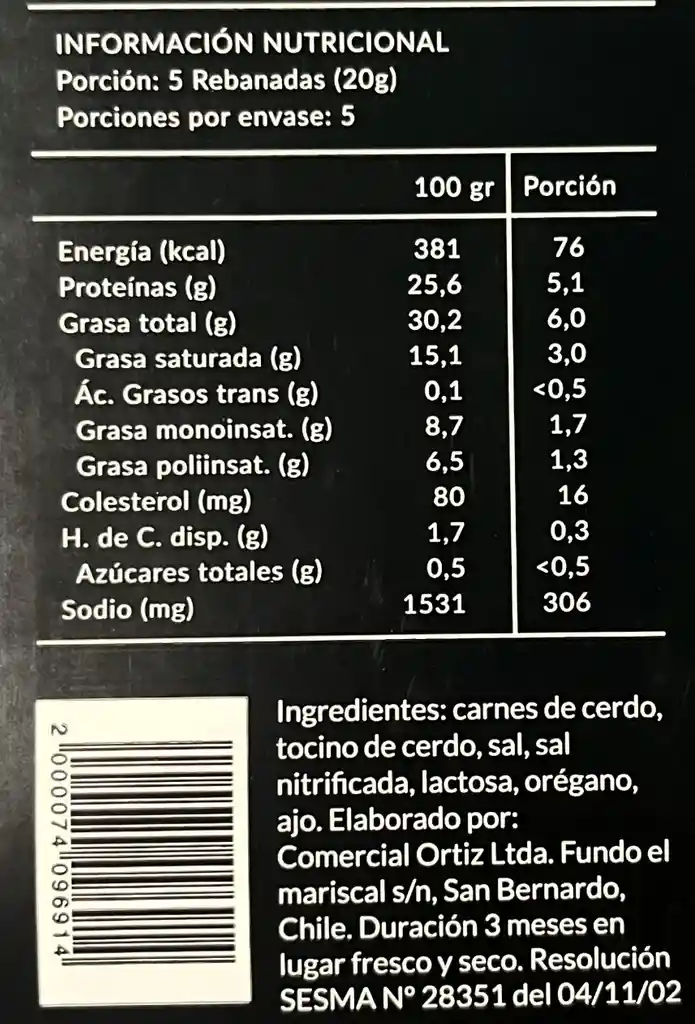 Salame Ahumado 100g Jo Charcuterie