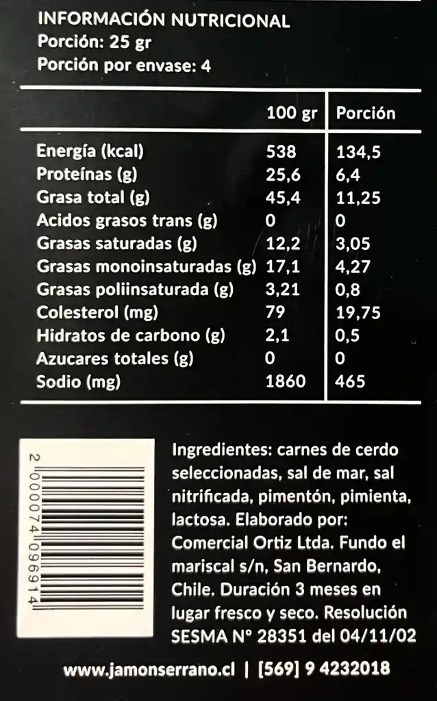 Chorizo Riojano Laminado 100g Jo Charcuterie