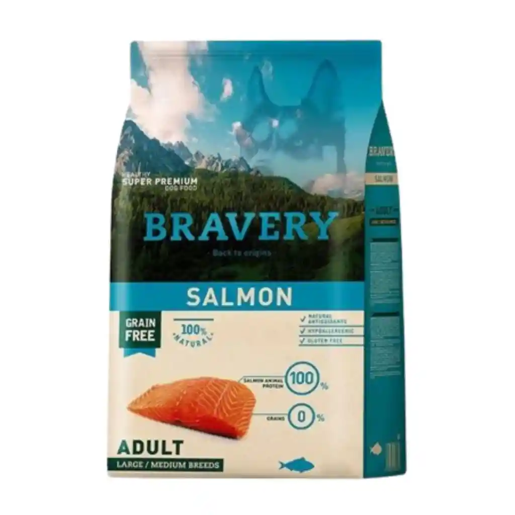 Bravery, Perro Adulto, Raza Mediana Y Grande, Sabor Salmón (4kg)