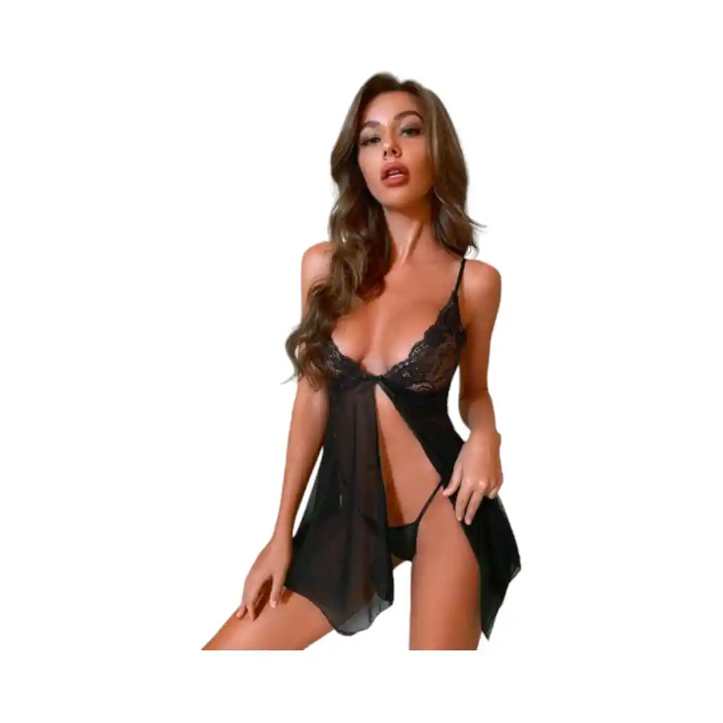 Slips Negro Transparente Con Tanga Camila Talla M