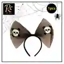 Diadema Moño Negra Con Calaveras - Accesorio Gótico Halloween - Regalos Chic