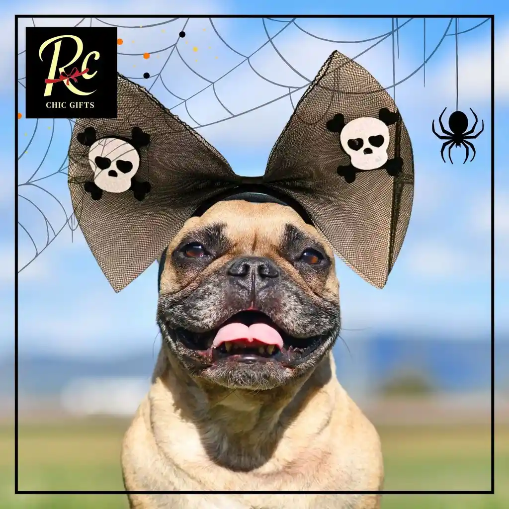 Diadema Moño Negra Con Calaveras - Accesorio Gótico Halloween - Regalos Chic