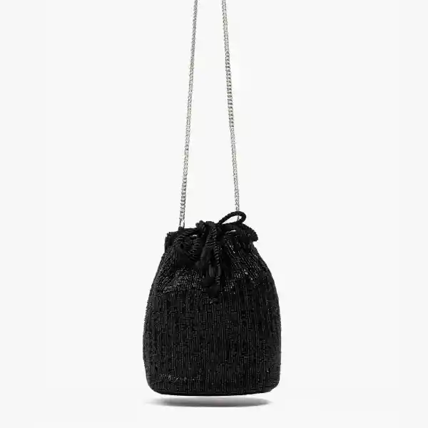 Mini Cartera Fiesta Bucket Mostacillas Negro