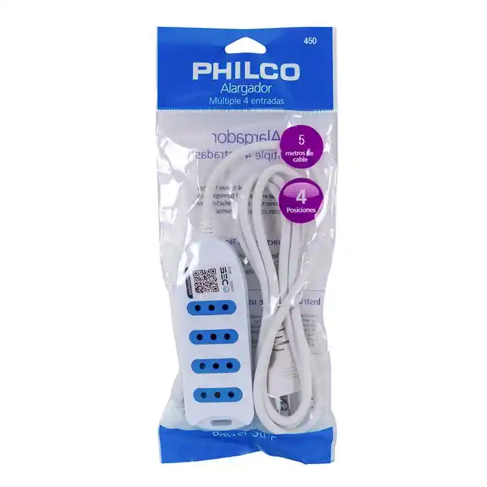 Alargador Eléctrico Philco 450b 5 Mts 4 Pos Blanco