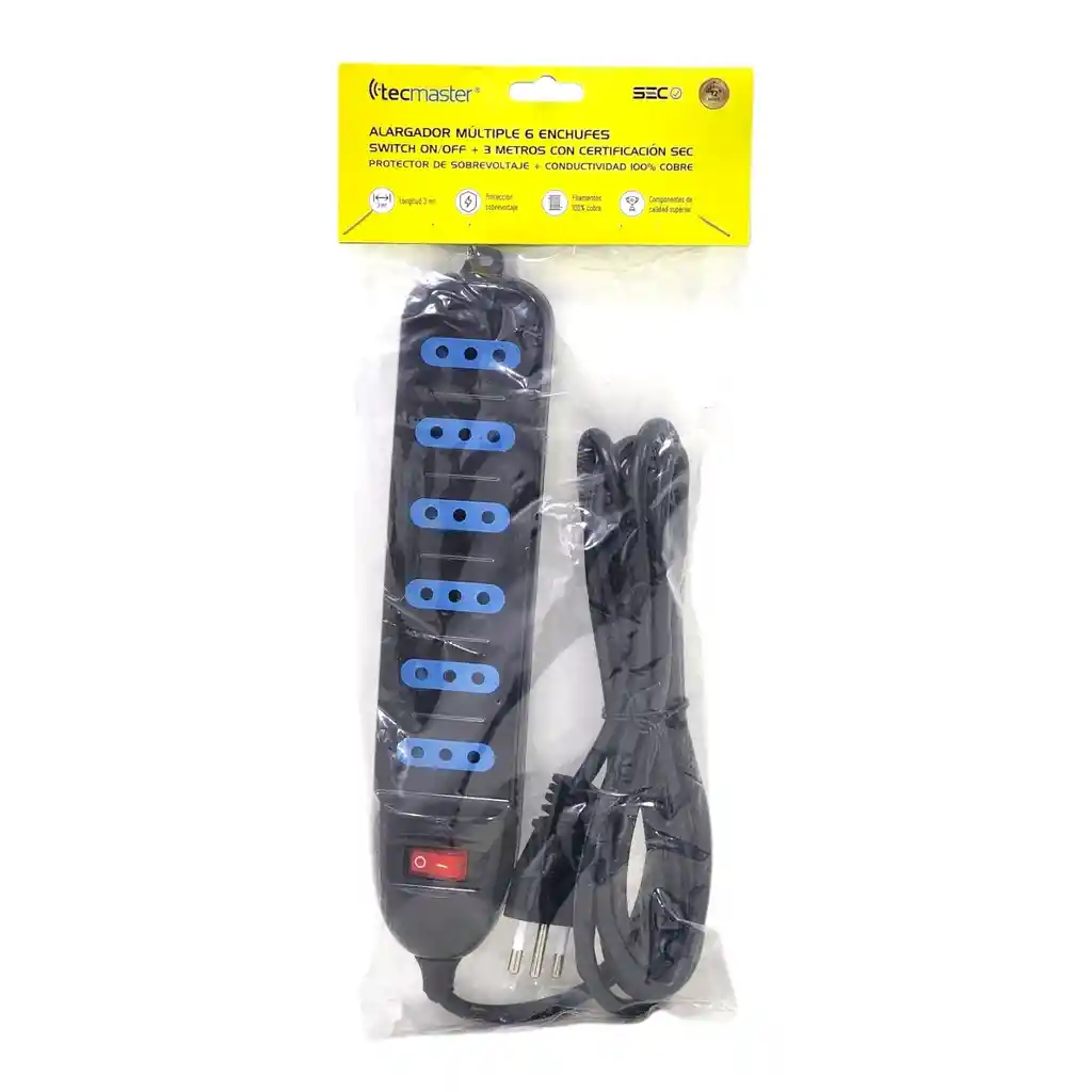 Alargador Eléctrico 6pos 3mt Switch Tm-800100bk Tecmaster