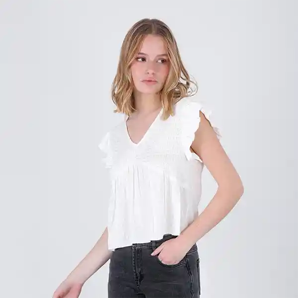 Blusa Manga Corta Lurex Blanco M Mujer Raindoor