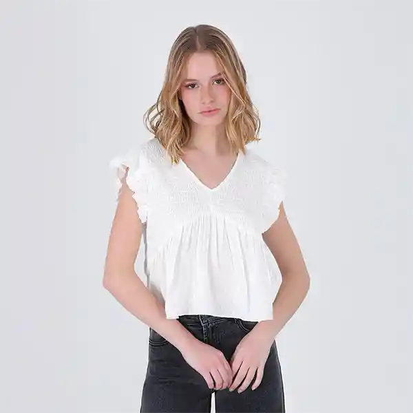Blusa Manga Corta Lurex Blanco S Mujer Raindoor