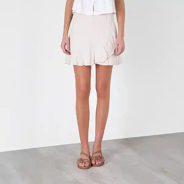 Falda Vuelos Lino Ecru Beige L Mujer Raindoor