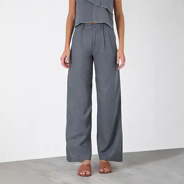 Pantalón Lino Liso Gris S Mujer Raindoor