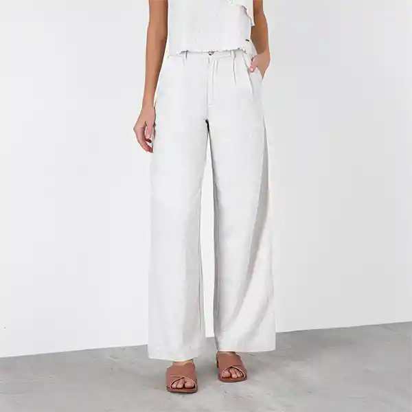 Pantalón Lino Liso Blanco L Mujer Raindoor