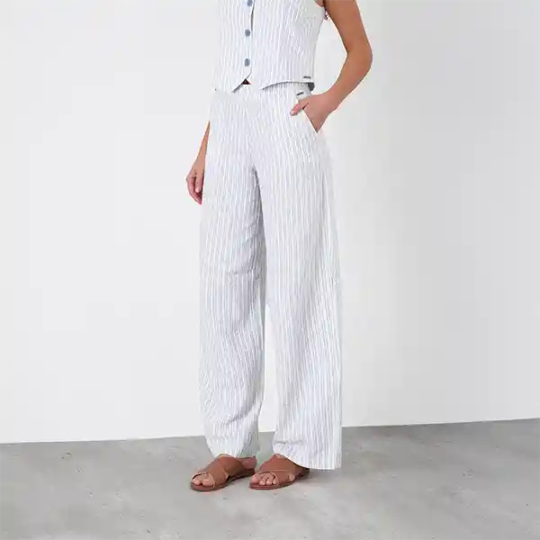 Pantalón Rayas Lino Azul Xxs Mujer Raindoor