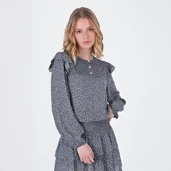 Blusa Estampada Vuelo Lurex Gris Xs Mujer Raindoor