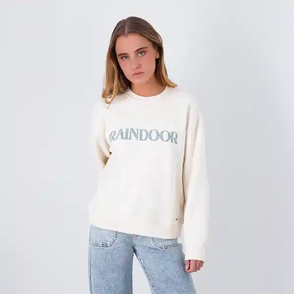 Polerón Crew Neck Logo Parche Crudo S Mujer Raindoor