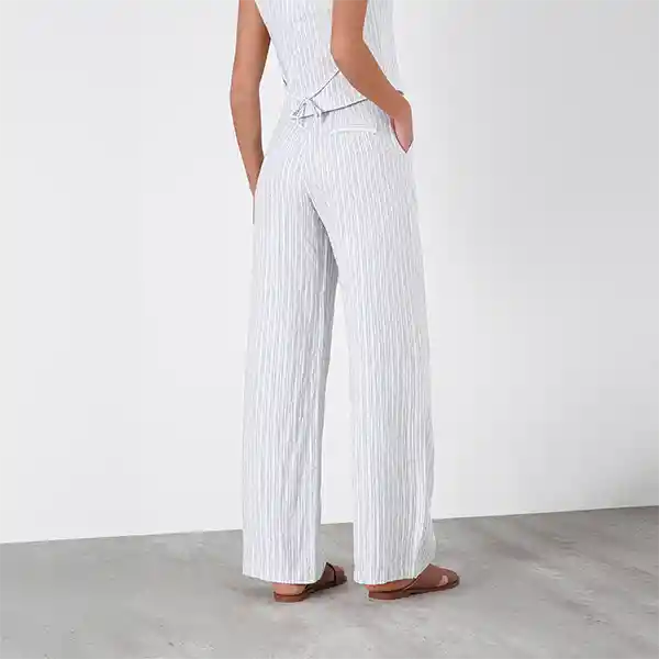 Pantalón Rayas Lino Azul L Mujer Raindoor