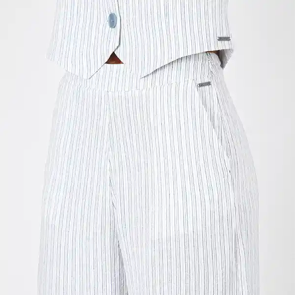 Pantalón Rayas Lino Azul L Mujer Raindoor