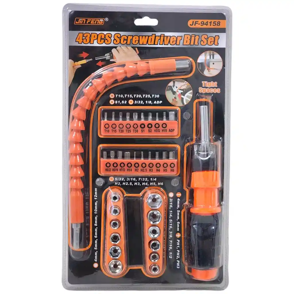 Set Destornillador Dados Extensión Flexible 43 Unidades