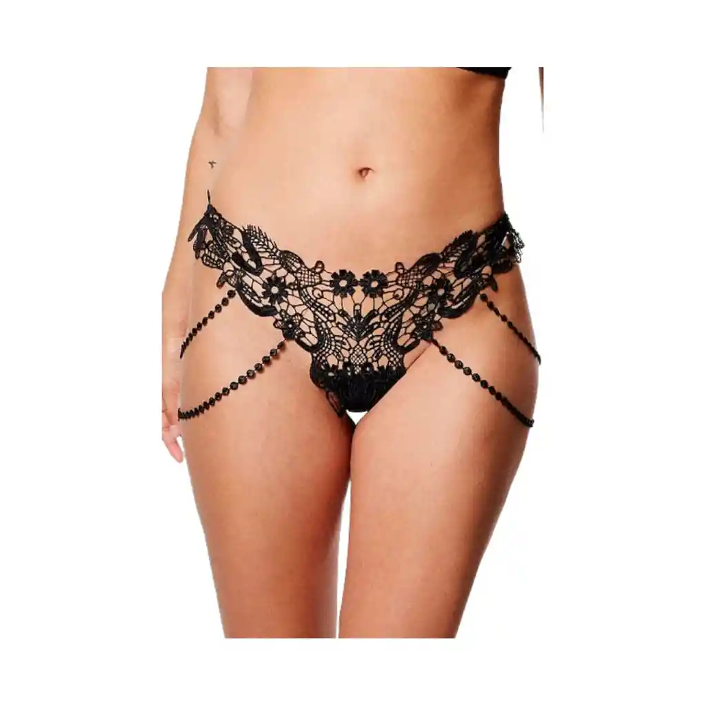 Colaless De Bordado Y Tiras Negro Talla S