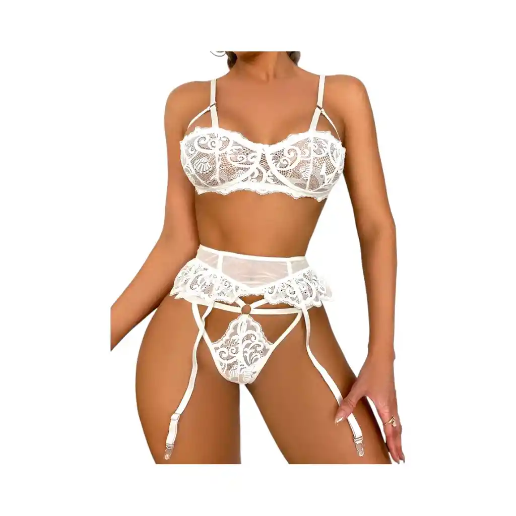 Conjunto De Encaje Blanco Javiera Talla L