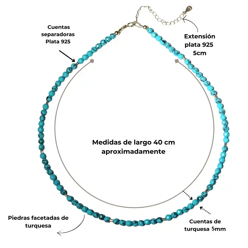 Collar Gargantilla Turquesa 5mm Plata Fina 925 Terranova