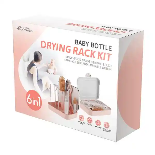 Set Secador Mamadera Con Cepillos Limpieza 6 En 1 – Rosado