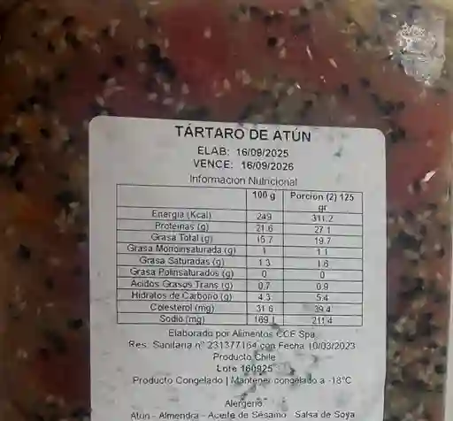 Tartaro De Atún Congelado 250gr
