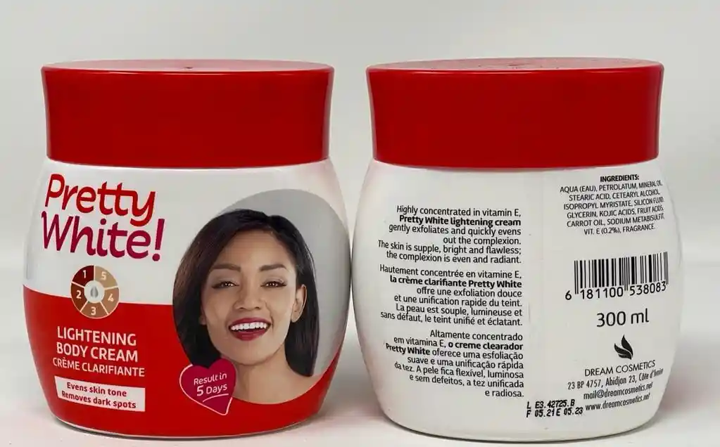 Crema Corporal Aclarante Pretty White Con Vitaminas