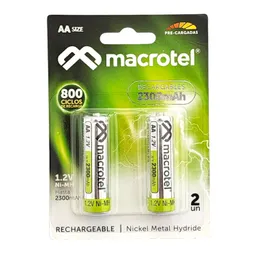 Pack 2 Pilas Recargables Aa 1.2v Macrotel 2300mha