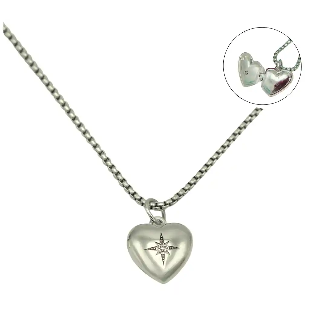 Colgante Relicario Corazon Estrella Plata Fina 925