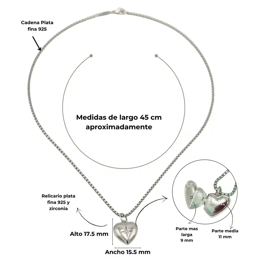 Colgante Relicario Corazon Estrella Plata Fina 925