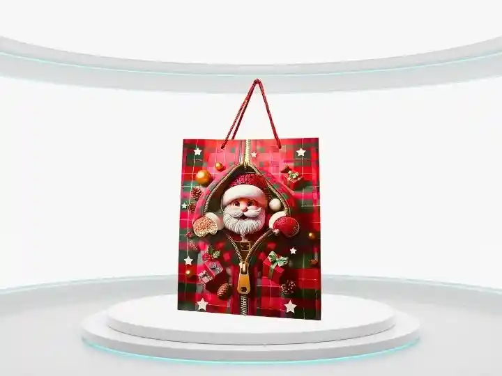 Bolsa Regalo Grande Papá Noel 26x32cm Relieve Cuadros Navidad - Regalos Chic
