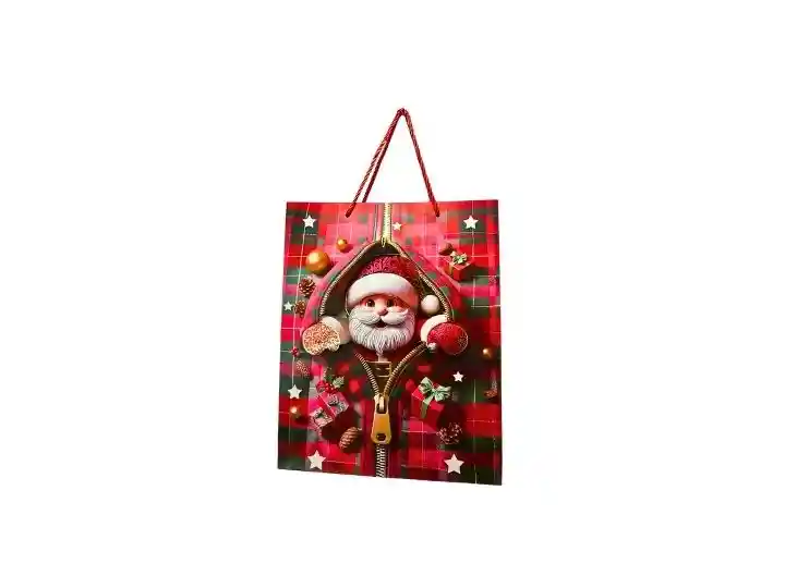 Bolsa Regalo Grande Papá Noel 26x32cm Relieve Cuadros Navidad - Regalos Chic