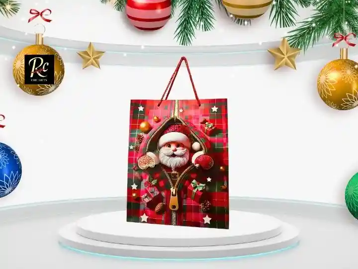 Bolsa Regalo Grande Papá Noel 26x32cm Relieve Cuadros Navidad - Regalos Chic