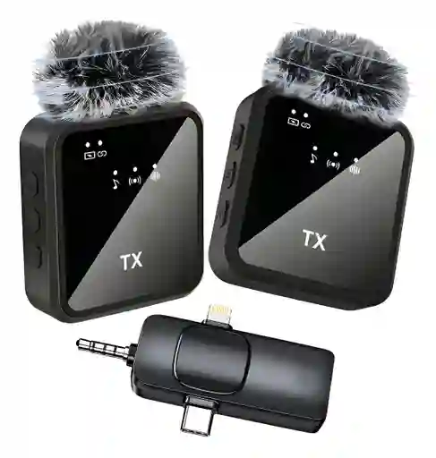 Pack 2 Microfonos Inalambrico 3 En 1 Para Iphone Android Pc
