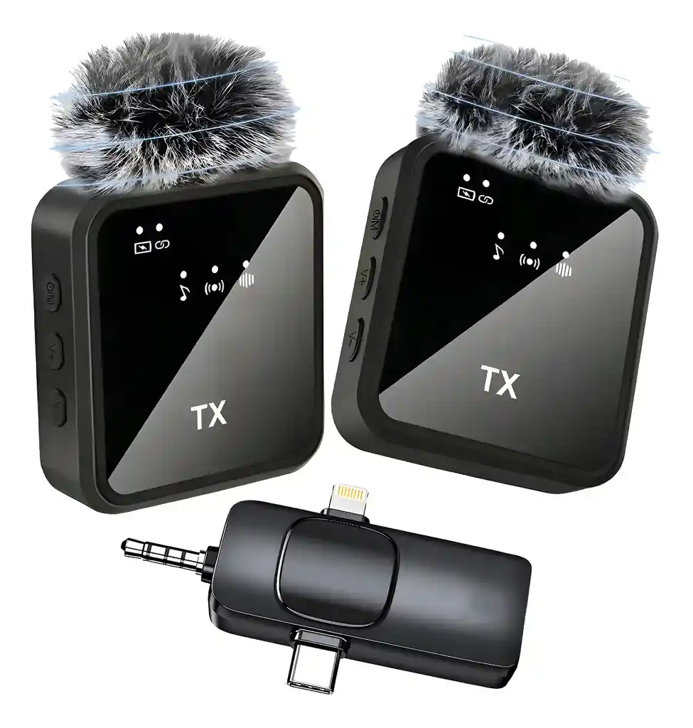 Pack 2 Microfonos Inalambrico 3 En 1 Para Iphone Android Pc