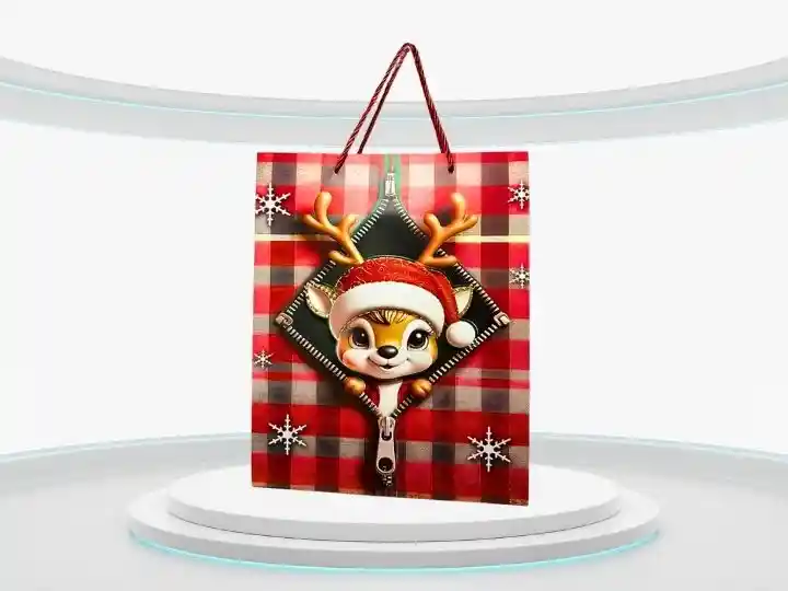 Bolsa Regalo Reno Navideño Xl 31x40cm Adorable Relieve 3d - Regalos Chic