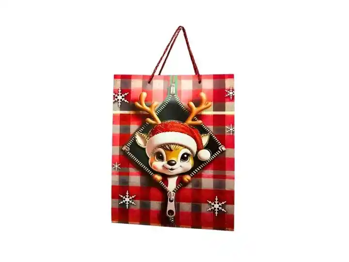 Bolsa Regalo Reno Navideño Xl 31x40cm Adorable Relieve 3d - Regalos Chic