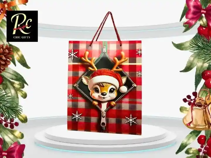 Bolsa Regalo Reno Navideño Xl 31x40cm Adorable Relieve 3d - Regalos Chic