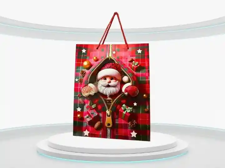 Bolsa Regalo Santa Claus Xl 31x40cm Relieve 3d Cuadros - Regalos Chic