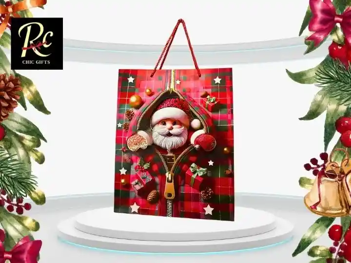 Bolsa Regalo Santa Claus Xl 31x40cm Relieve 3d Cuadros - Regalos Chic
