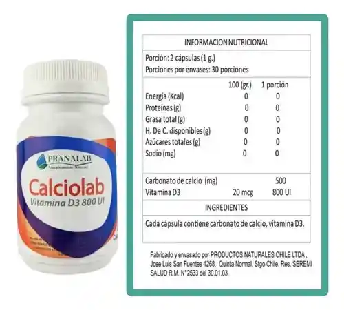 Calcio + Vitamina D3 800 Ui X 60 Capsulas