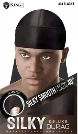 Durag King J Silky Deluxe Negro Extra Largo 40” – Seda Suave Para Ondas Y Protección Capilar