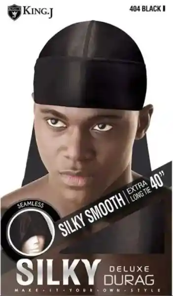 Durag King J Silky Deluxe Negro Extra Largo 40” – Seda Suave Para Ondas Y Protección Capilar