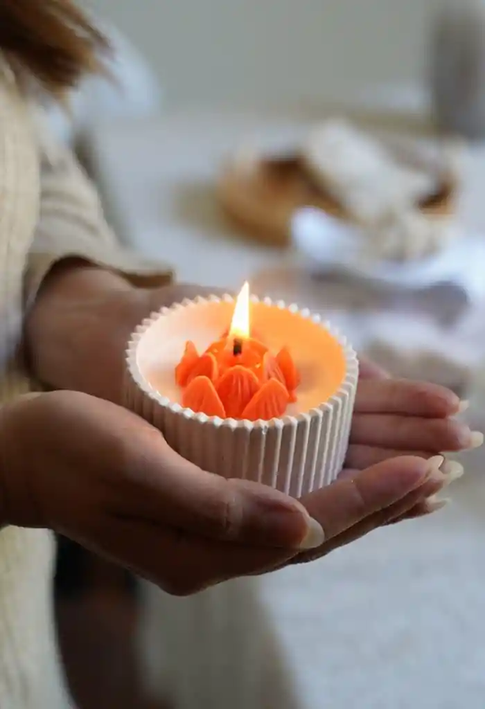Vela Aura Flor De Loto Naranja