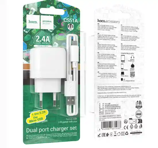 Cargador 2usb Tipo Micro 12w - Hoco Cs51a