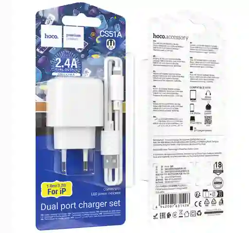 Cargador 2usb Para Iphone 12w - Hoco Cs51a