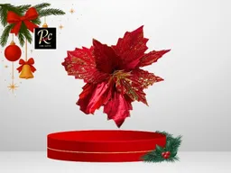 Flor Decorativa Roja Decoración Navideña Con Brillos Dorados, Mediana