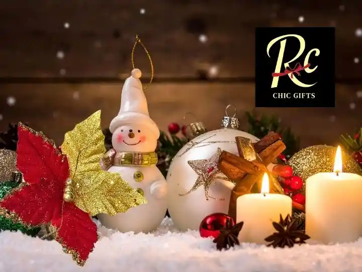 Flor Decorativa Roja Y Dorada Decoración Navideña Con Brillos Y Hojas Doradas, Pequeña