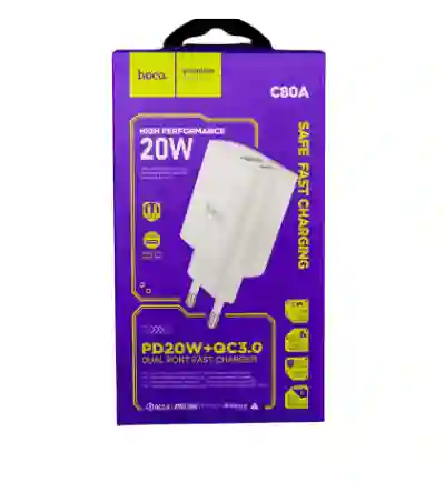 Cargador Adaptador Dual Tipo C Pd 20w + Usb Qc3.0 Sin Cable - Hoco C80a 3a