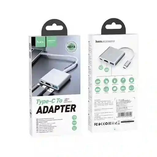 Hub Adaptador Tipo C A Hdmi+usb+c 3.0- Hoco Hb14